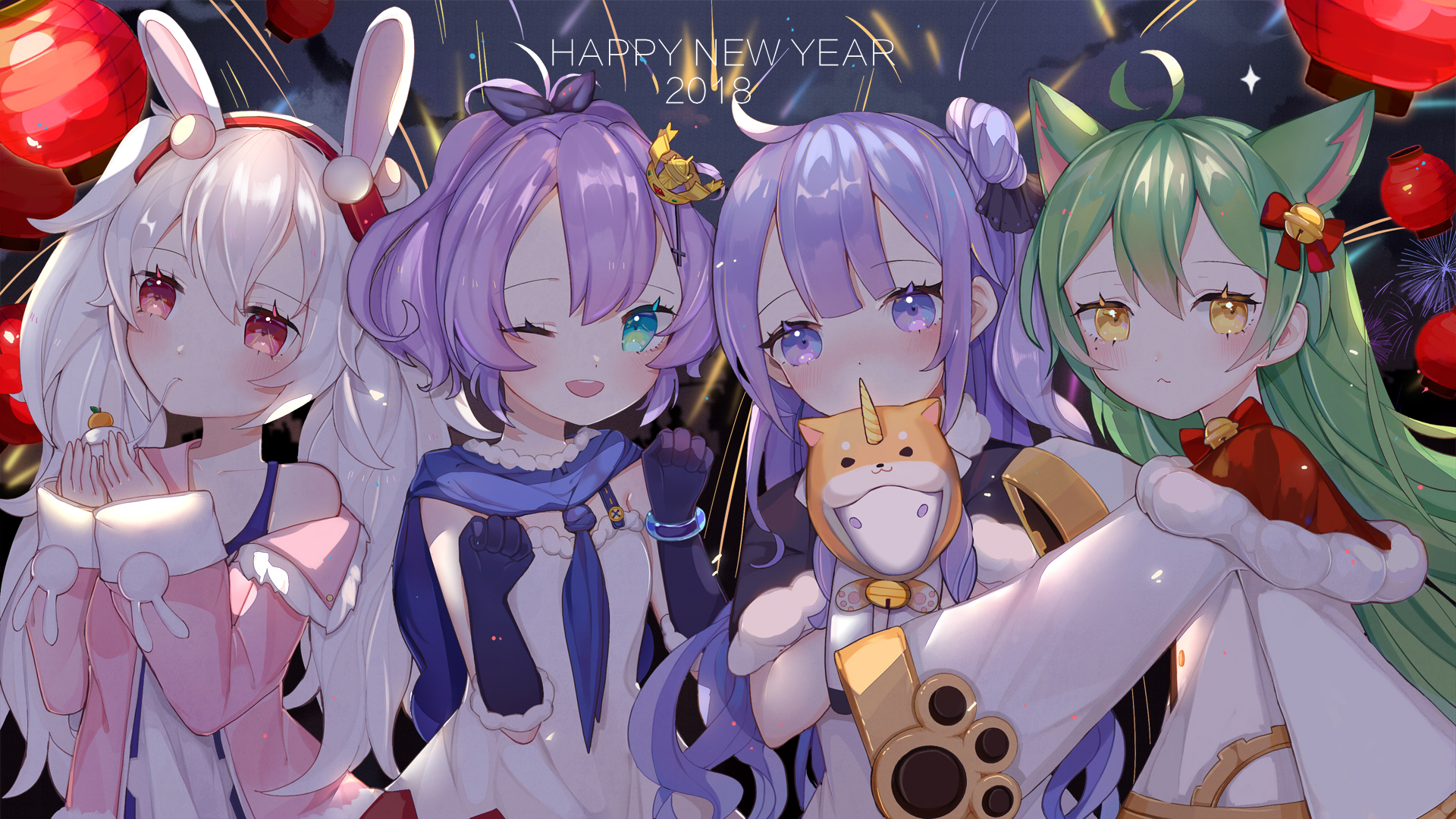 HAPPY NEW YEAR 2018！新年快乐四个女生动漫高清壁纸