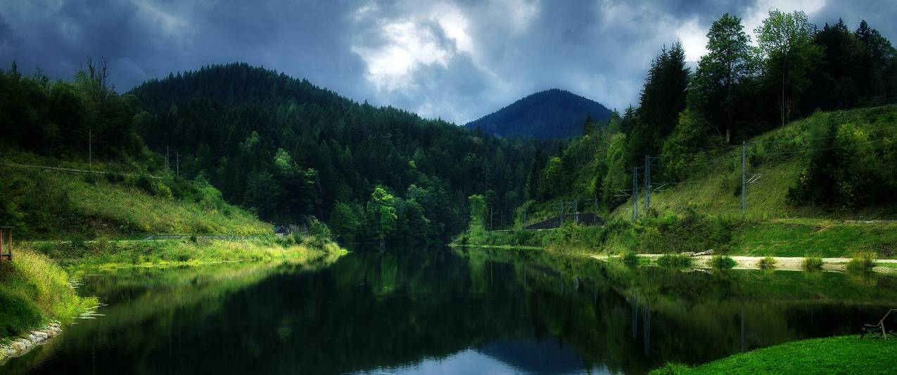 奥地利水库风景3440x1440带鱼屏高清壁纸