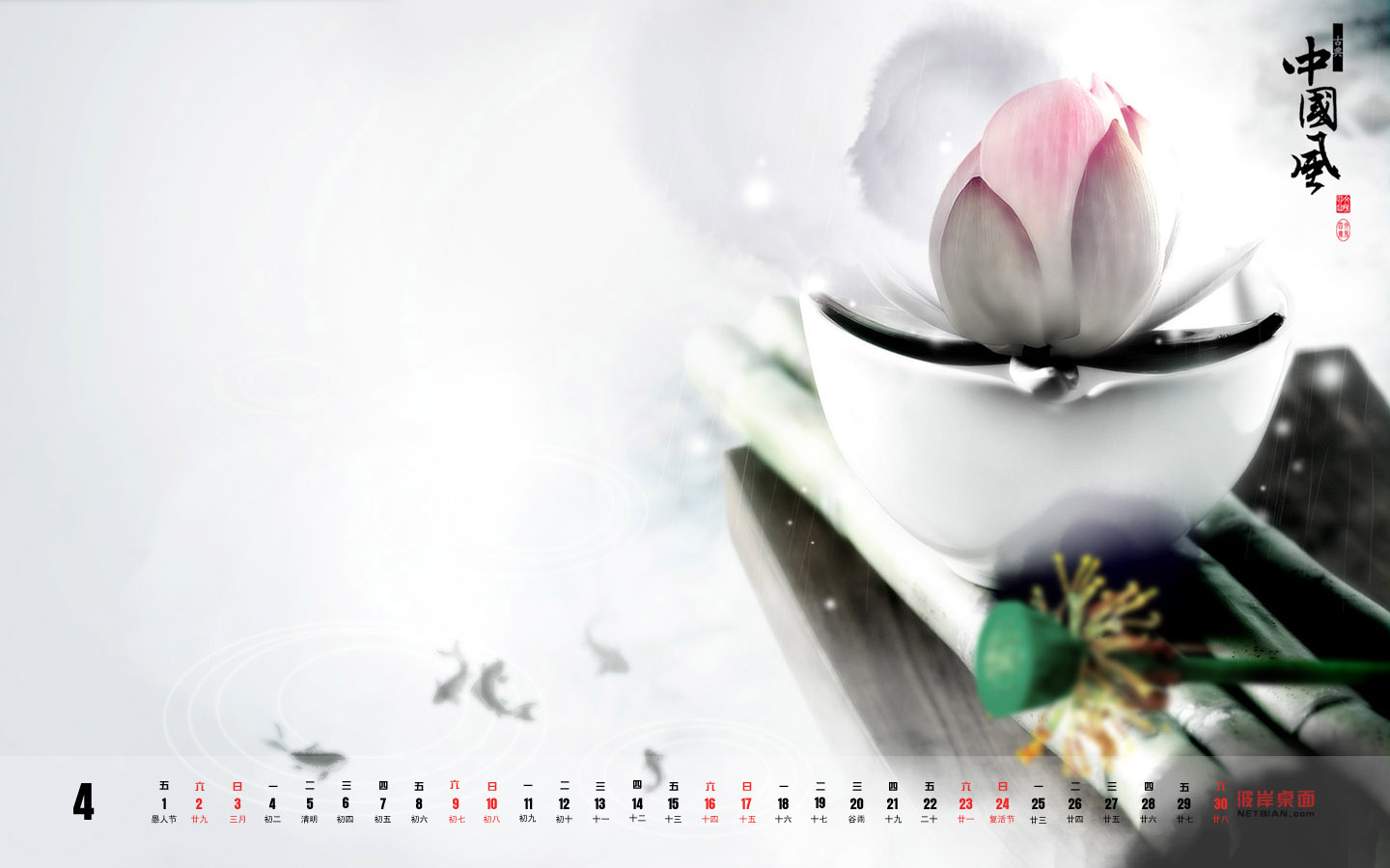 精美荷花，2011年4月日历月历桌面高清壁纸