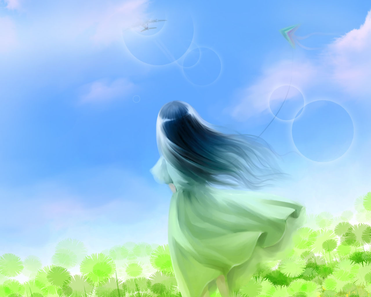 放风筝的女孩高清壁纸