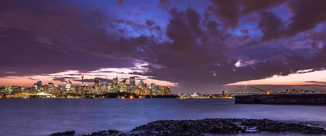 悉尼夜景带鱼屏高清壁纸