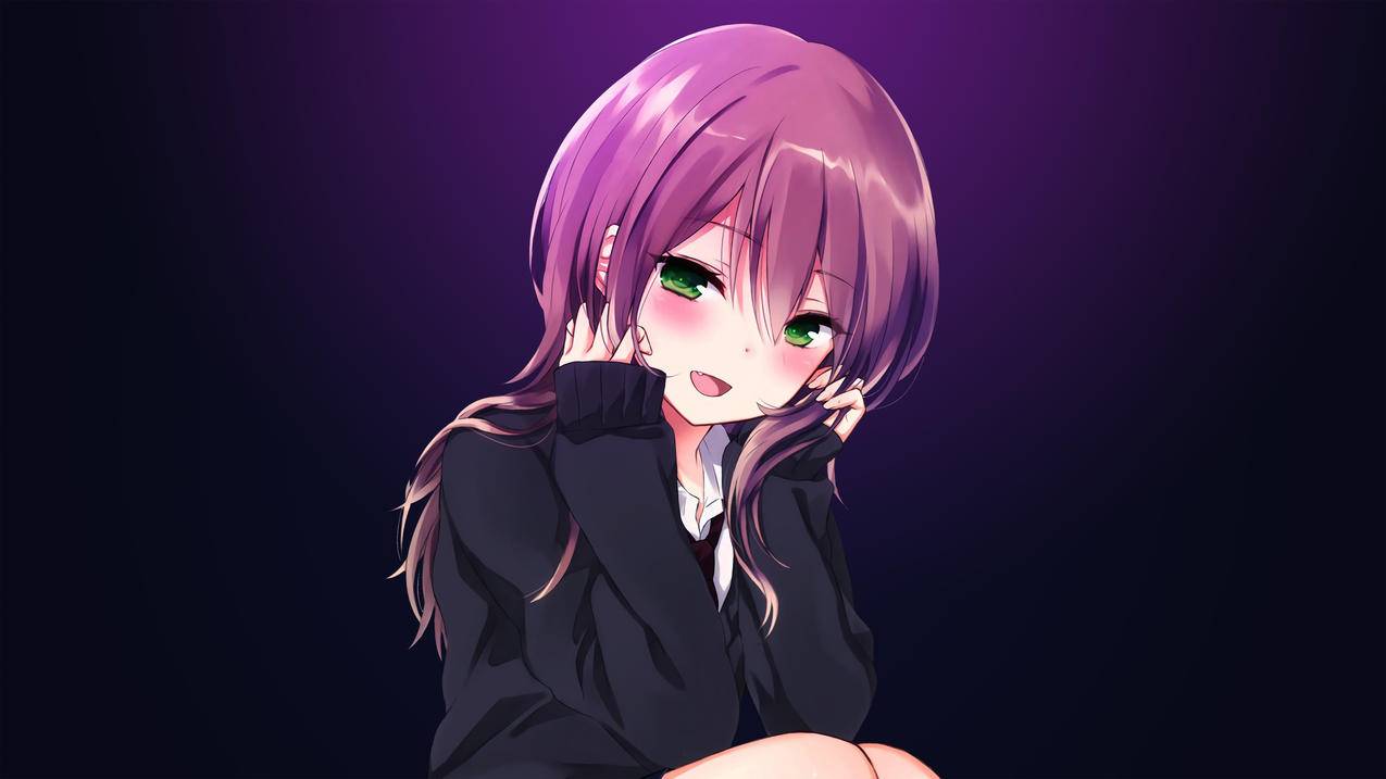 Blushy Smile 紫色头发 可爱动漫女生 4K精选高清壁纸