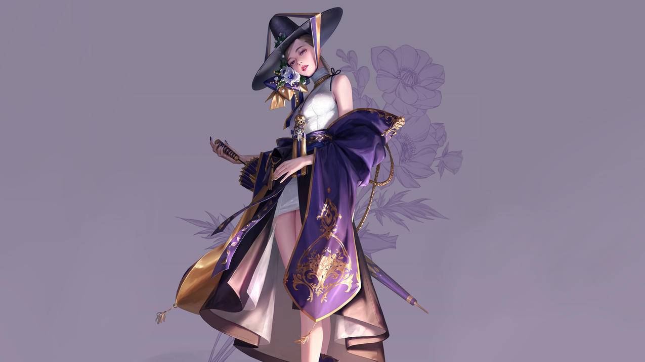 动漫女孩 帽子 伞 花 4K精选动漫高清壁纸