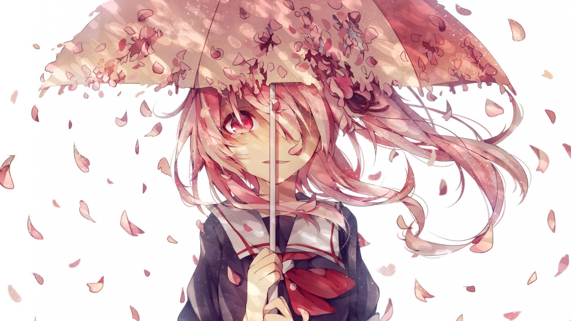校服女生学生装伞花瓣可爱动漫桌面高清壁纸