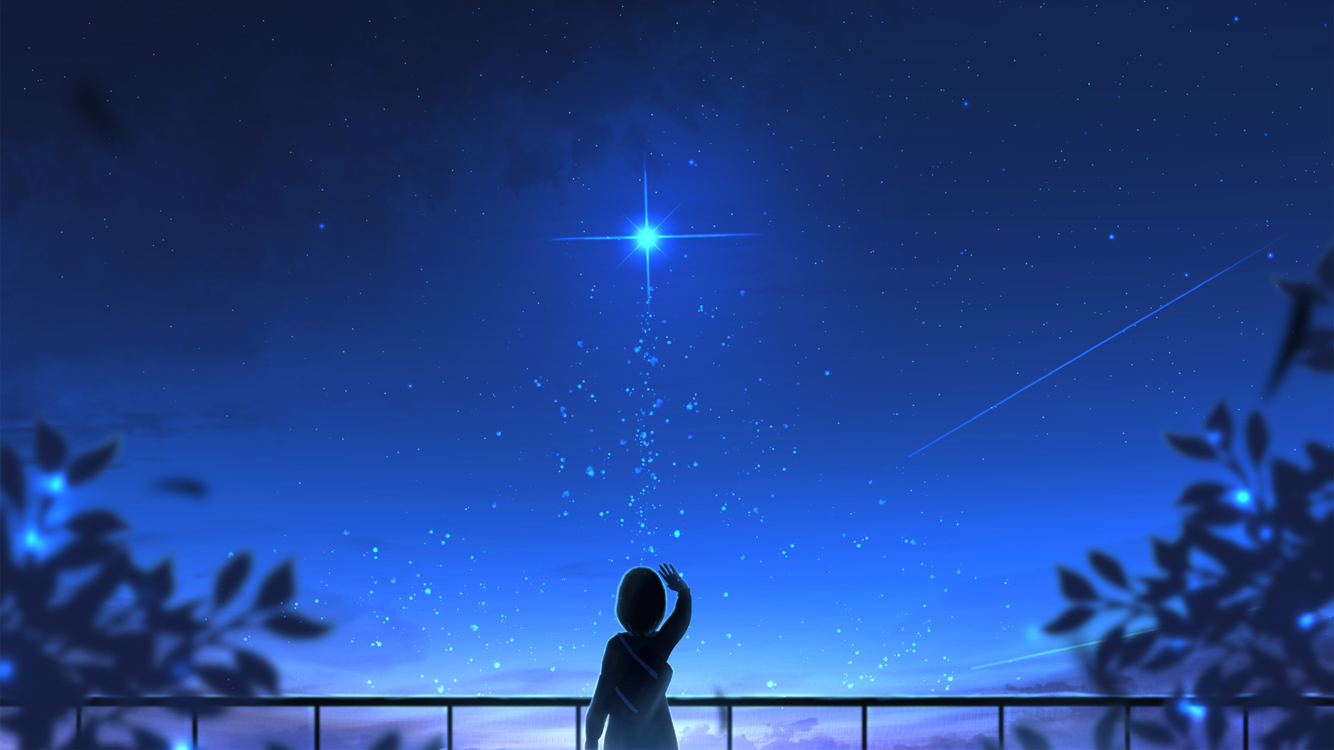 星愿 女孩子 夜空 星空 唯美动漫高清壁纸
