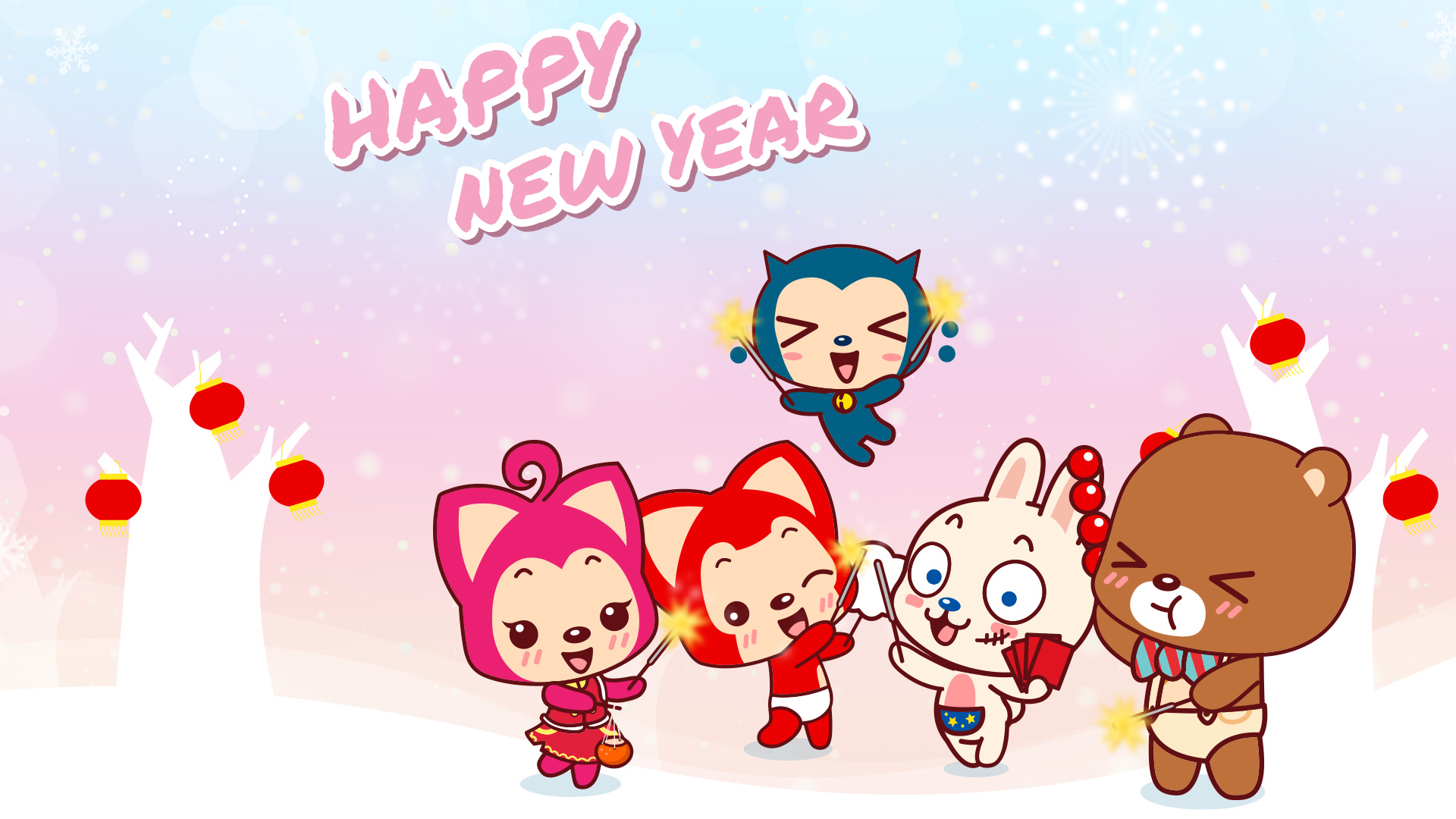 阿狸新年，2015年羊年春节，除夕，开心，Happy New Year，除夕快乐桌面高清壁纸