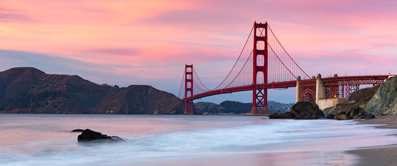 美国旧金山的金门大桥风景带鱼屏高清壁纸