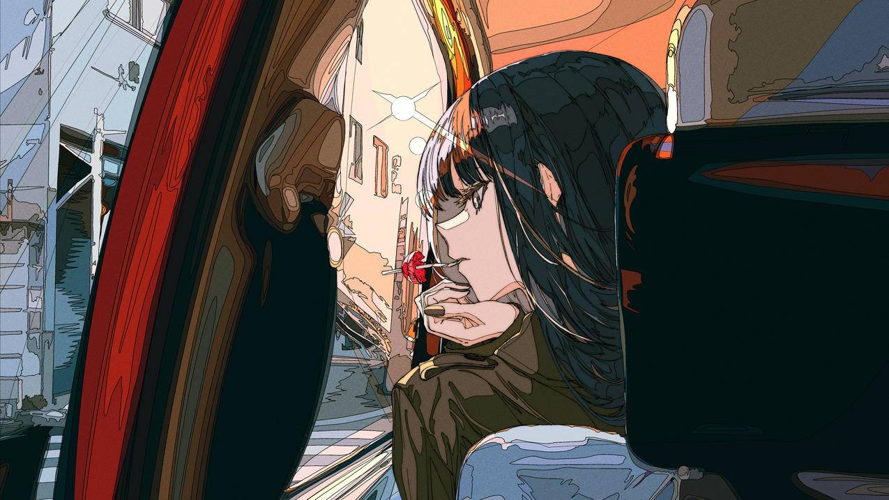 车 女孩 糖果 4K精选动漫高清壁纸