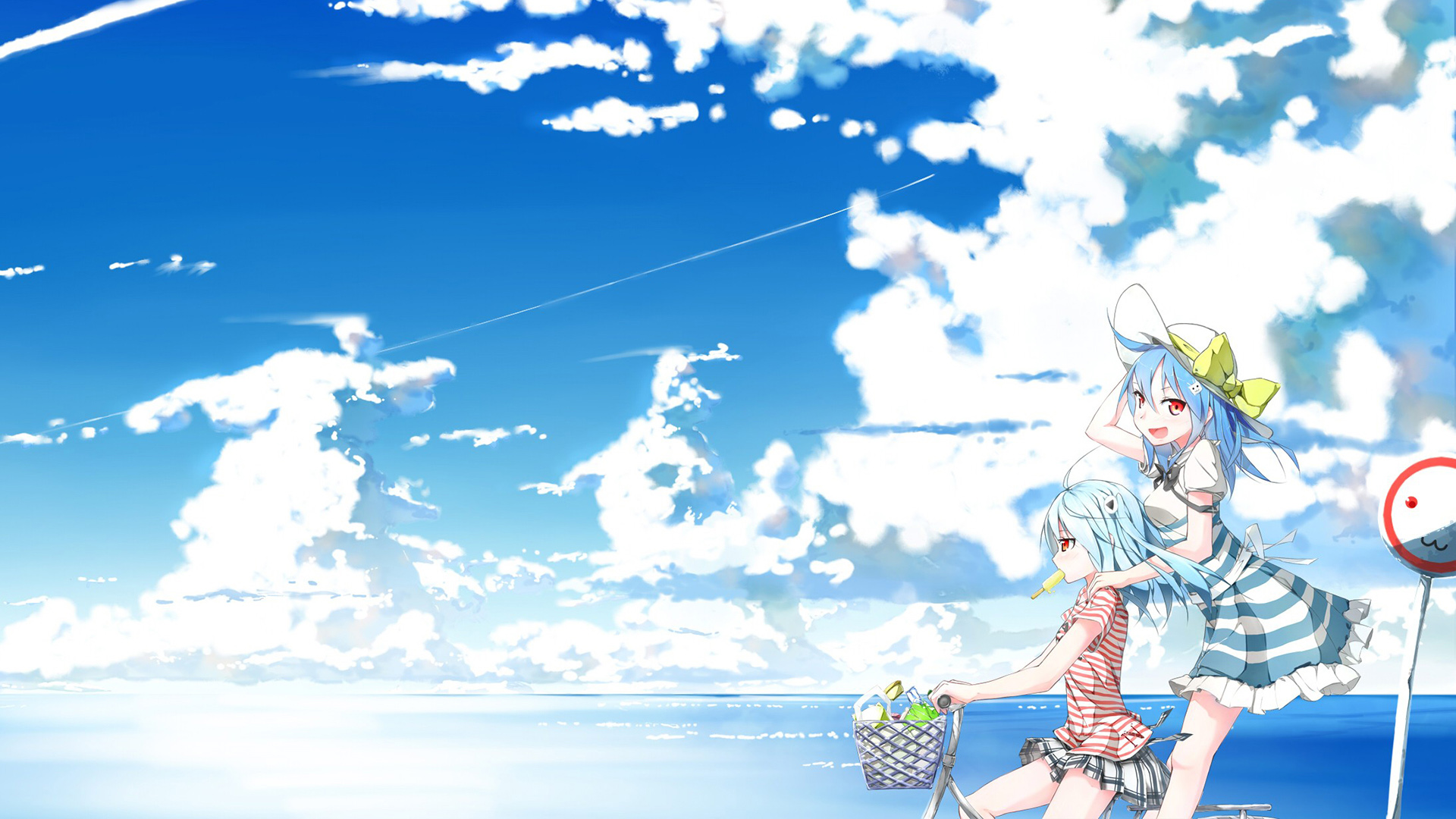 动漫少女，夏日，清新，天空，晴朗，凉爽，ACG，被风吹过的夏天，动漫高清壁纸