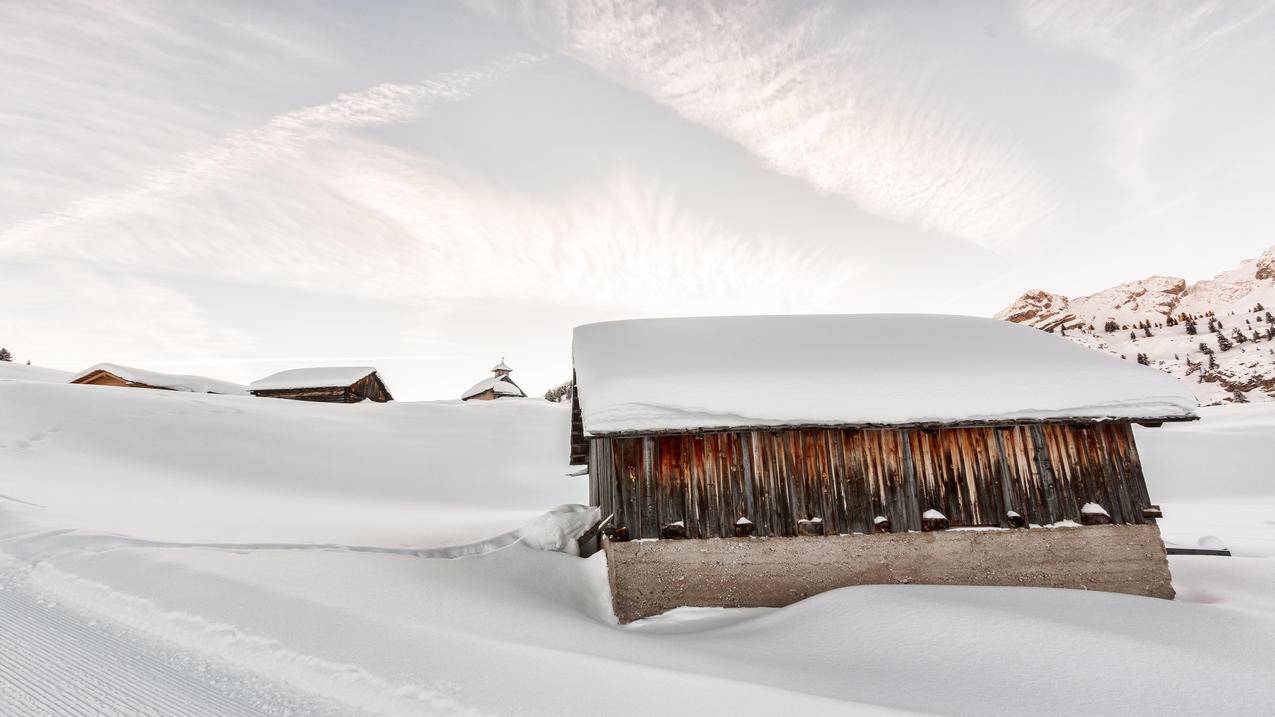 风景雪景木屋4k精选高清壁纸