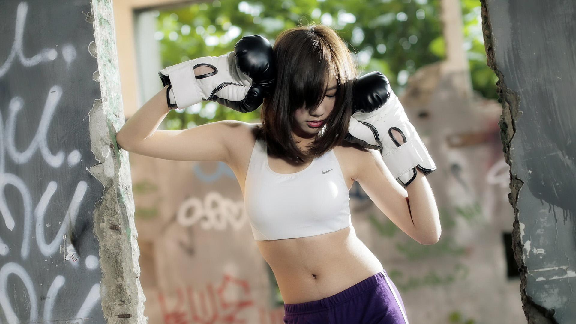 拳击美女,拳击手套,体育运动美女桌面高清壁纸