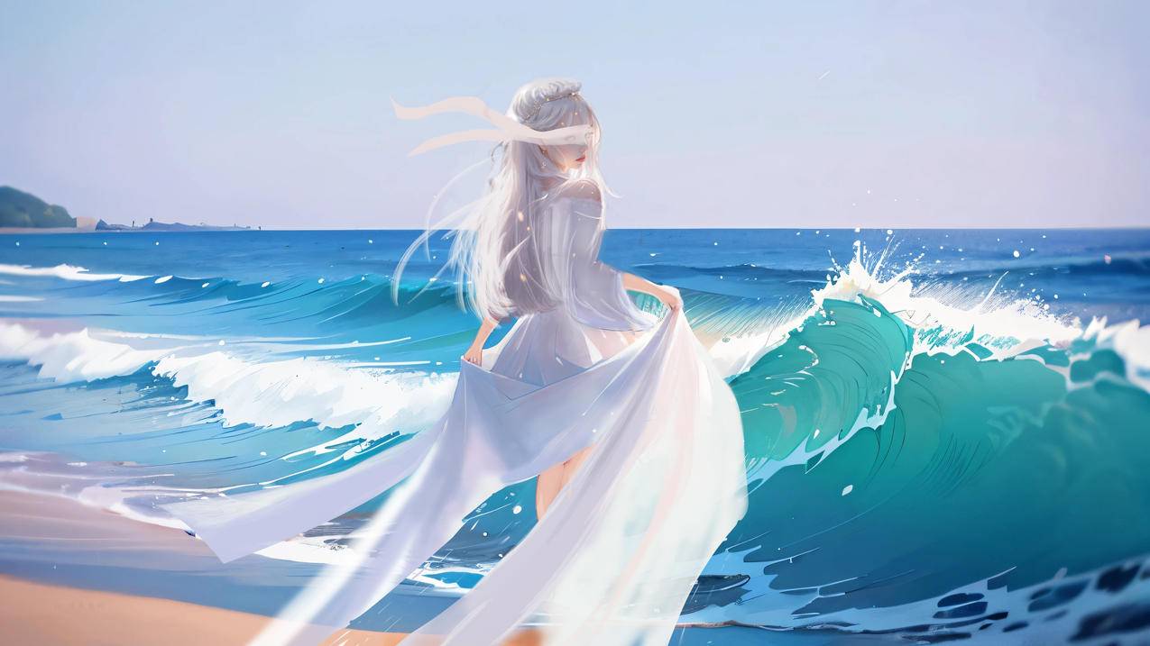 海边 女孩 蒙眼 仙气 4K高清壁纸