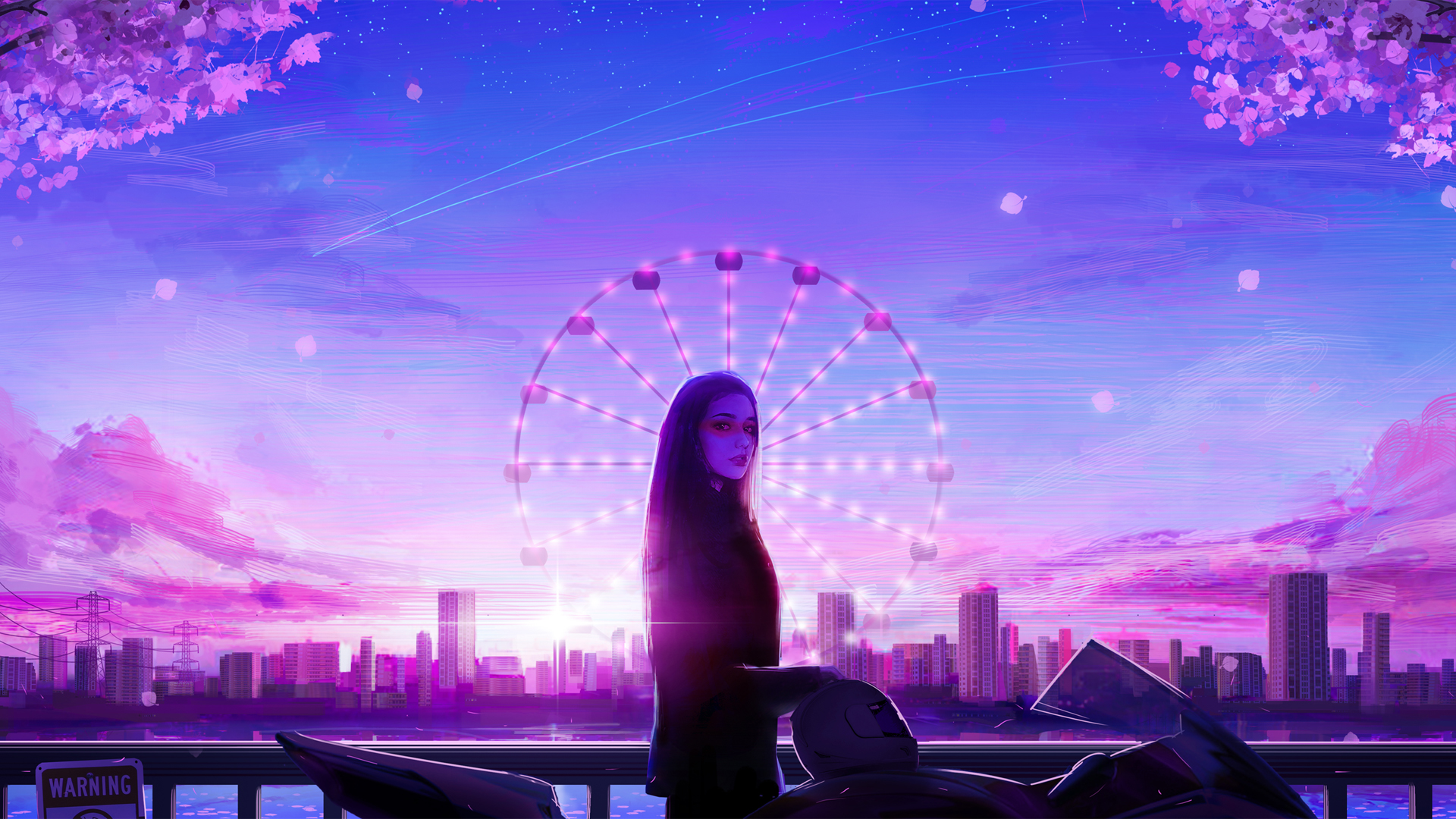 女孩 城市 摩天轮 唯美动漫高清壁纸