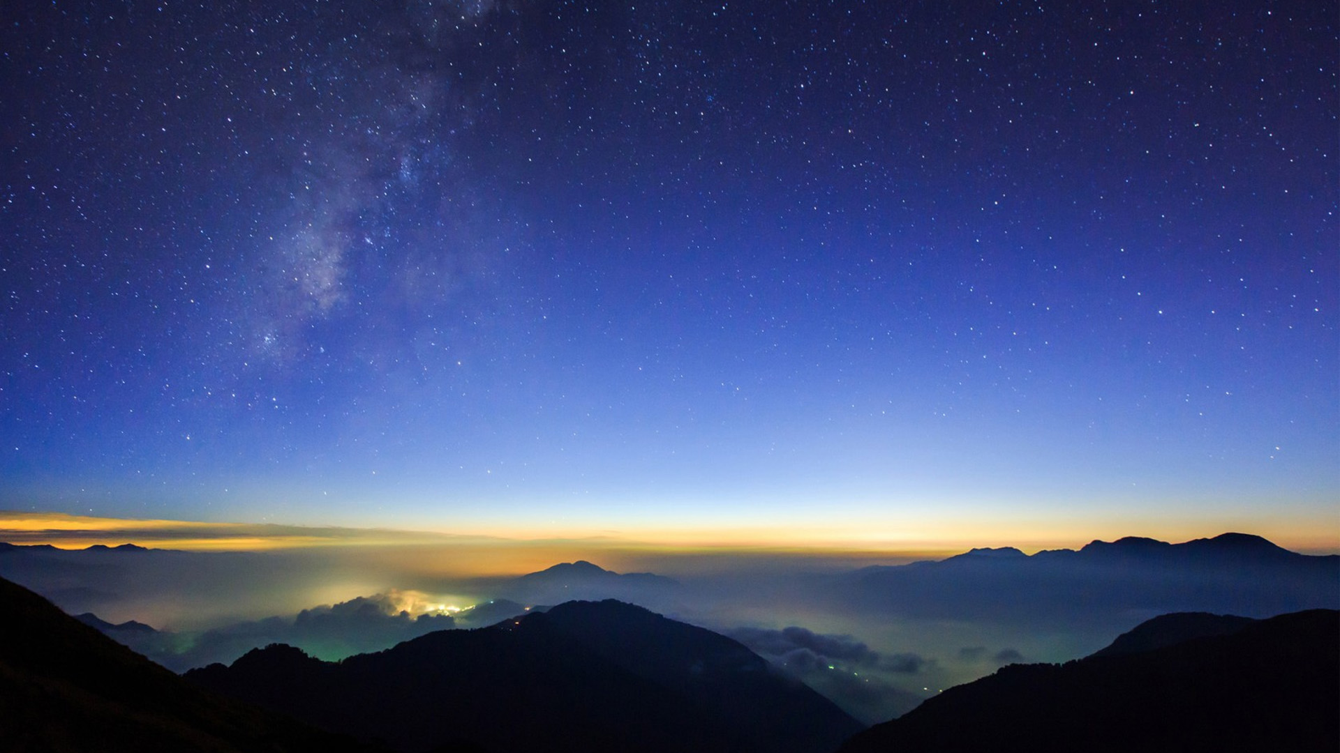 夜,星星,满天的繁星,丘陵宽屏风景桌面高清壁纸