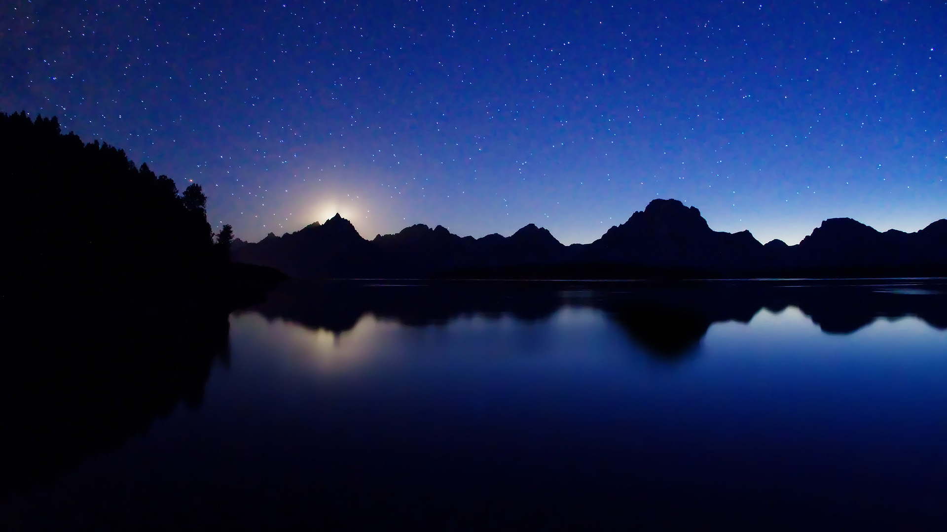 晚上,杰克逊湖,山,星星,宽屏风景桌面高清壁纸
