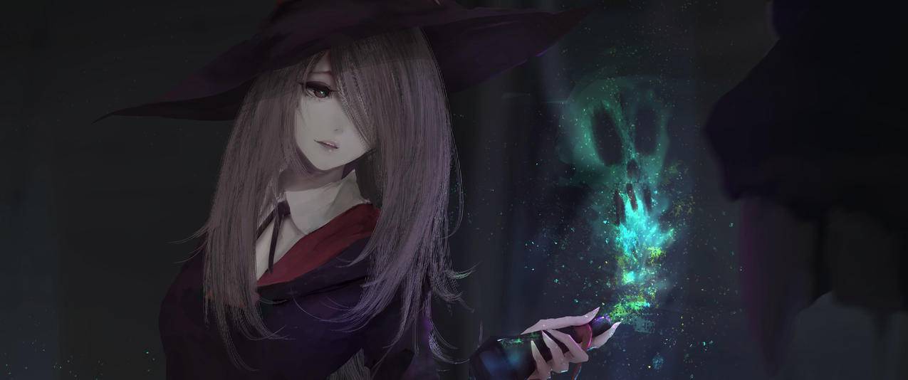 女孩帽子魔法女巫带鱼屏高清壁纸