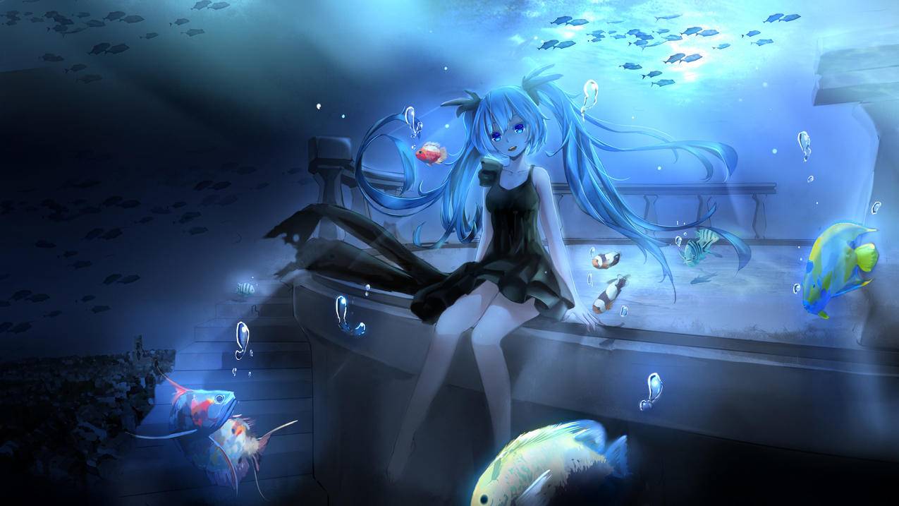 初音未来 鱼 水中 4K精选动漫高清壁纸