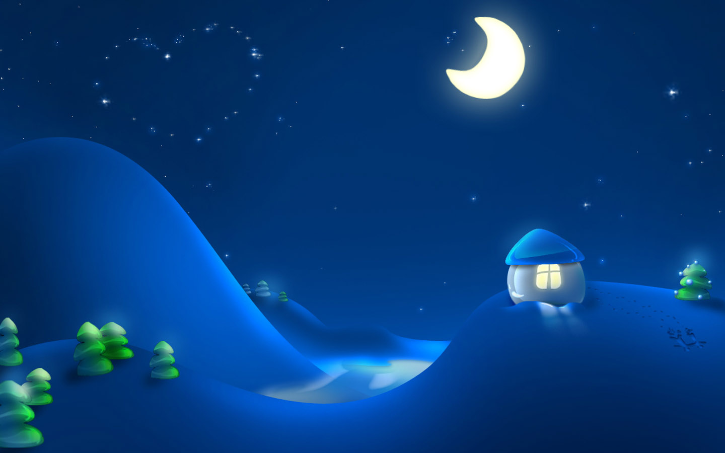 冬天夜晚小屋桌面高清壁纸