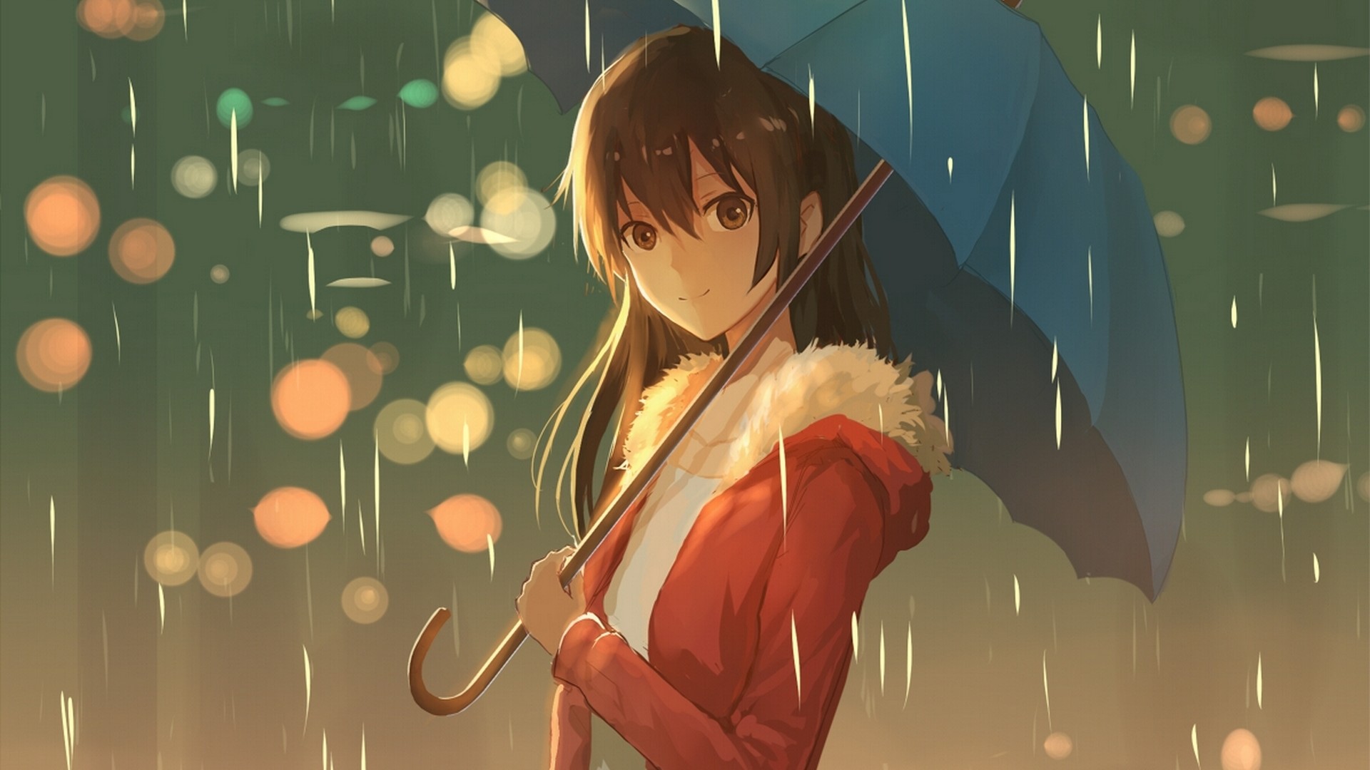 女孩,雨伞,微笑,可爱好看动漫女孩桌面高清壁纸