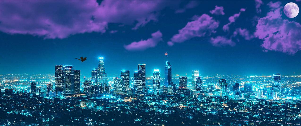 洛杉矶的夜景观带鱼屏高清壁纸