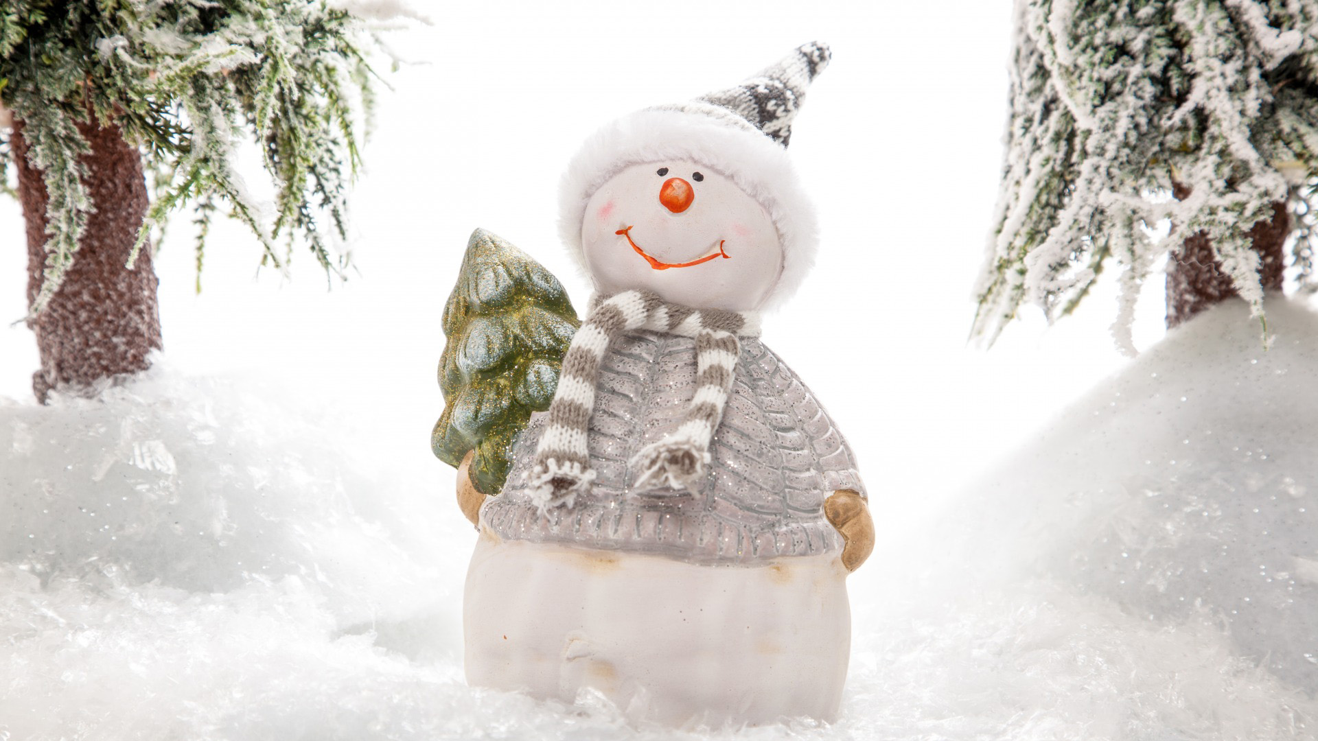 雪人,身影,雪,帽子,树,圣诞节,可爱,新年高清壁纸