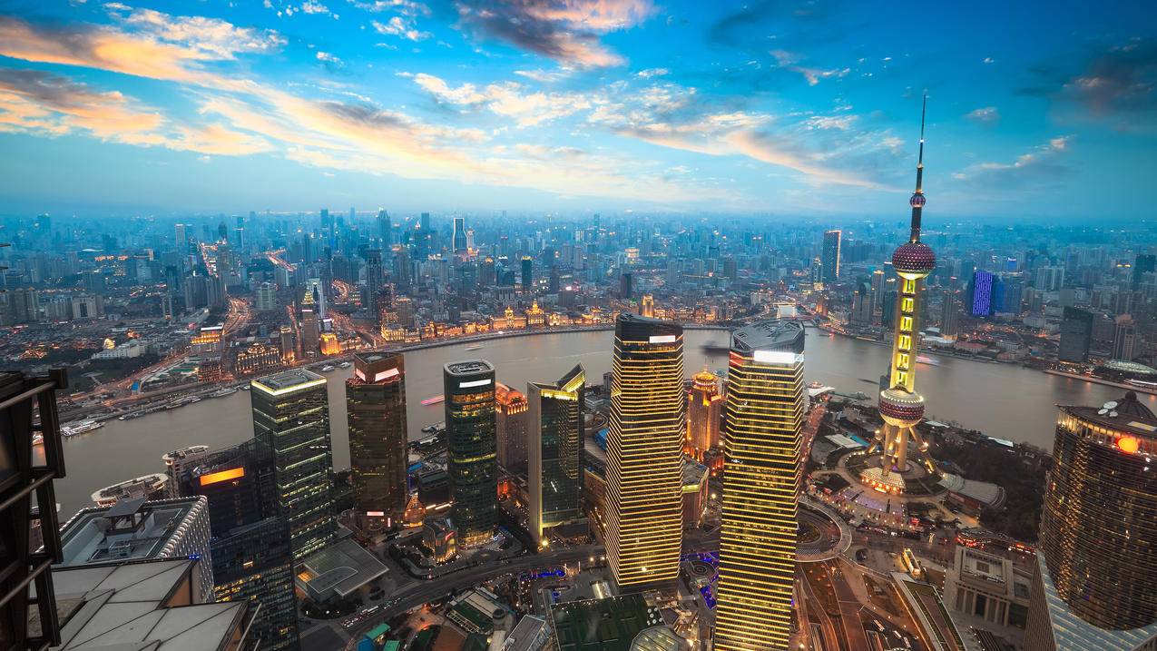 上海金茂大厦上海日落美景4k高清壁纸