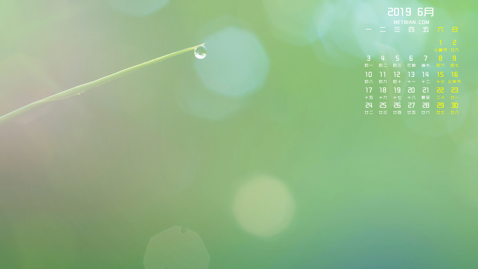 水珠小清新2019年6月日历桌面高清壁纸