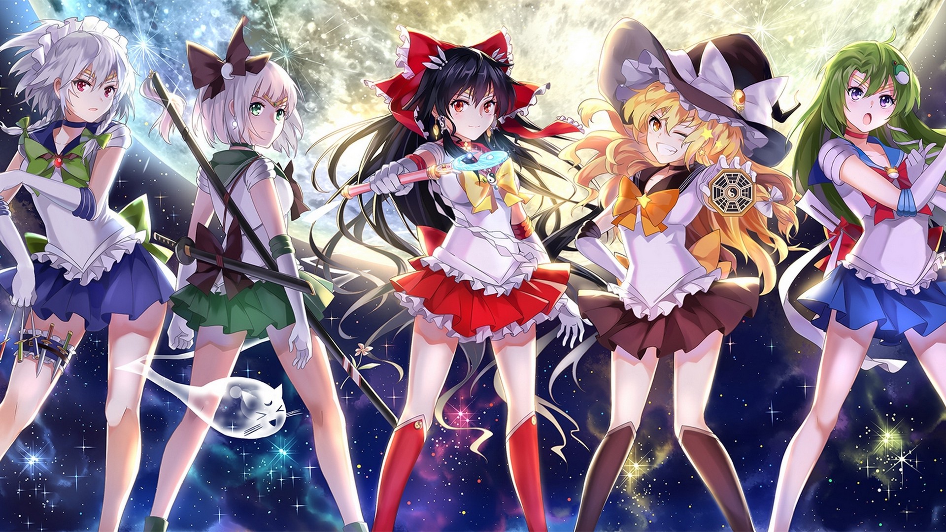 猫耳朵，美少女战士，星空，华丽，动漫桌面高清壁纸