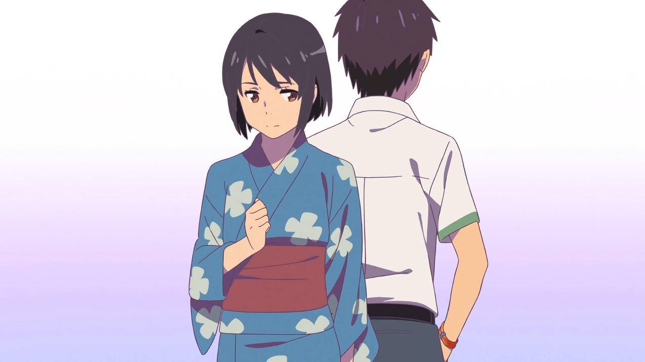 《你的名字》女孩背对 和服 校服 4K动漫高清壁纸