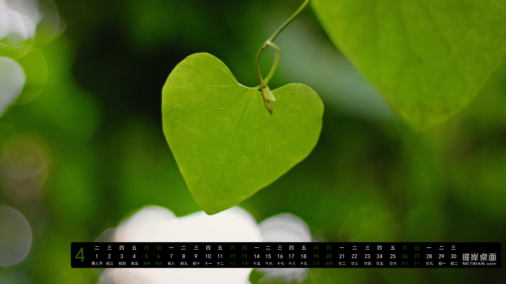 2014年4月日历高清壁纸-心叶