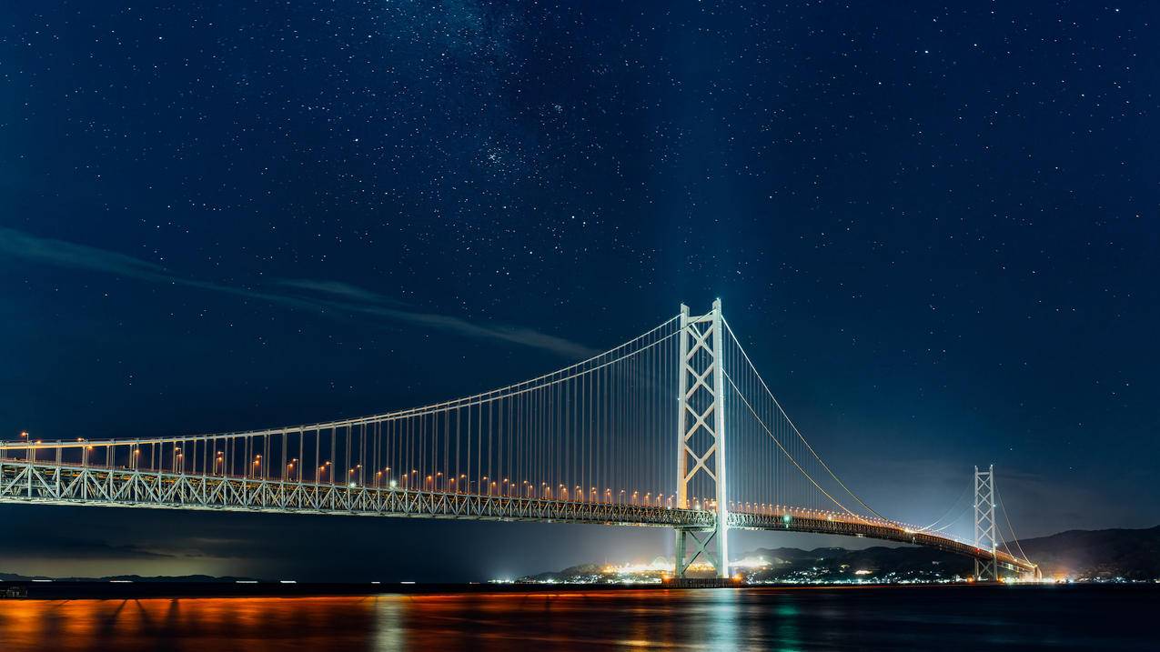 城市 夜景 星空 桥 吊桥 4k电脑高清壁纸
