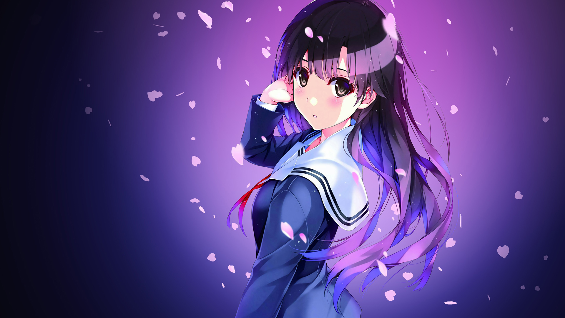 可爱校服女孩紫色动漫桌面高清壁纸