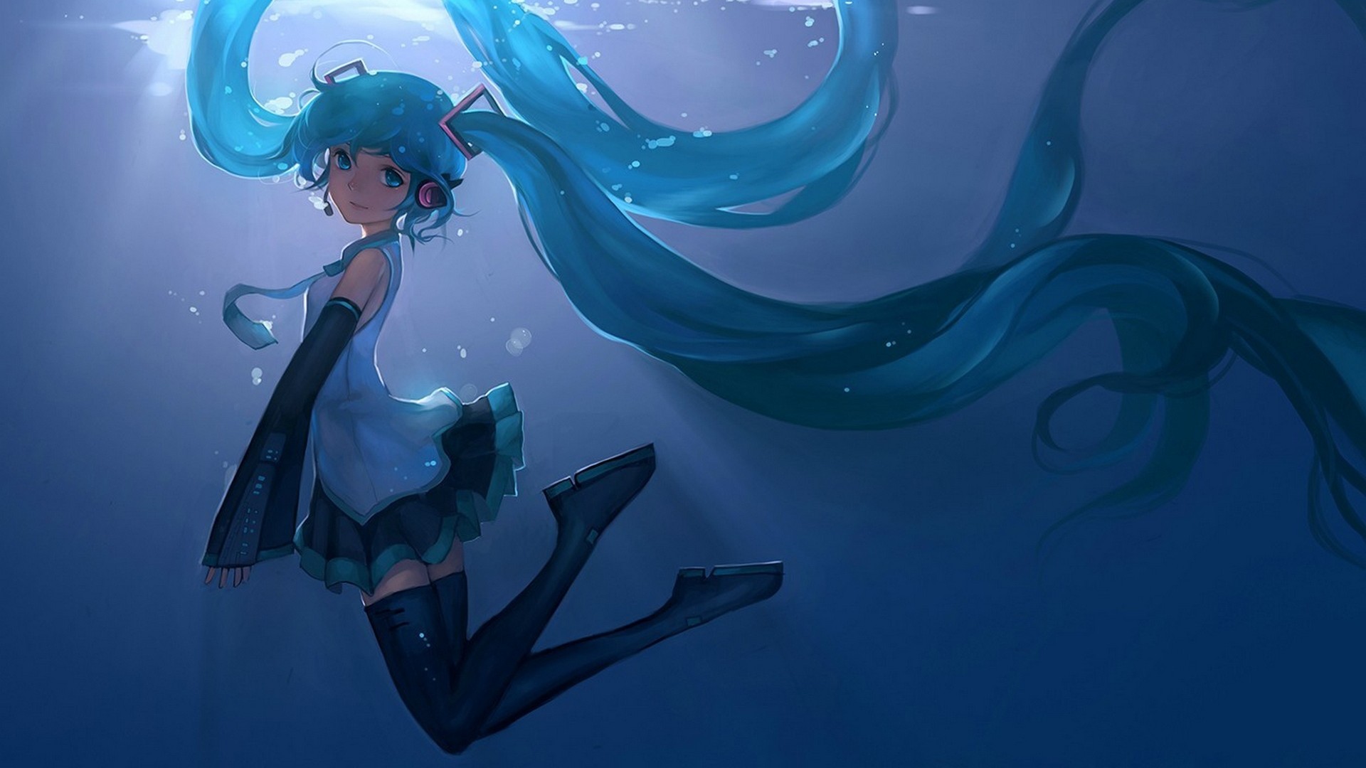 女孩,初音未来,水下的照片,桌面高清壁纸