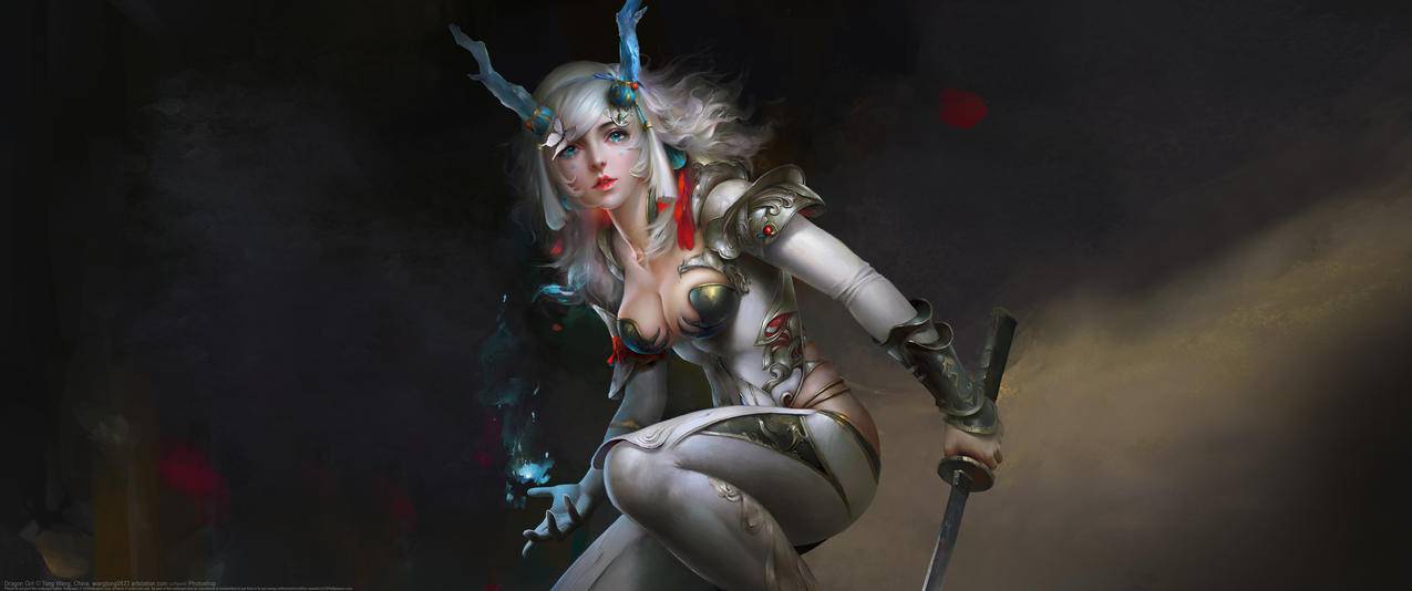 龙女郎带鱼屏高清壁纸
