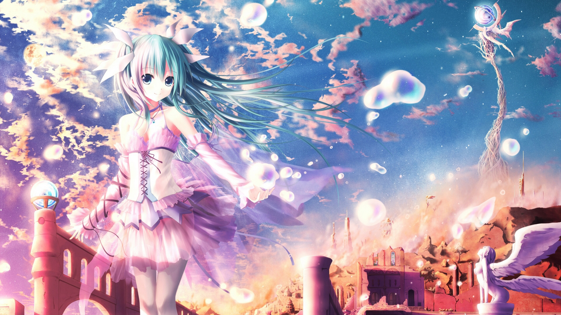 天空,云,小女孩,可爱动漫电脑高清壁纸