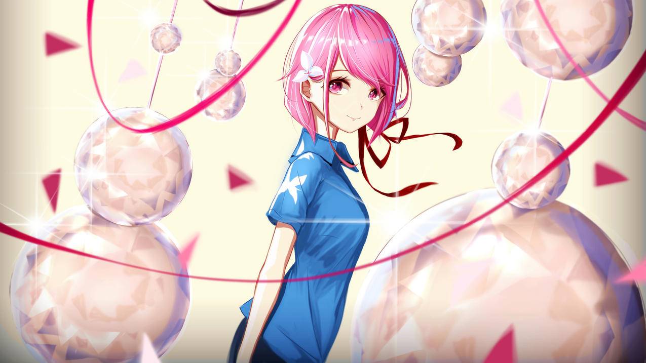 粉色头发 蓝色衬衫 动漫女生 4k二次元精选高清壁纸