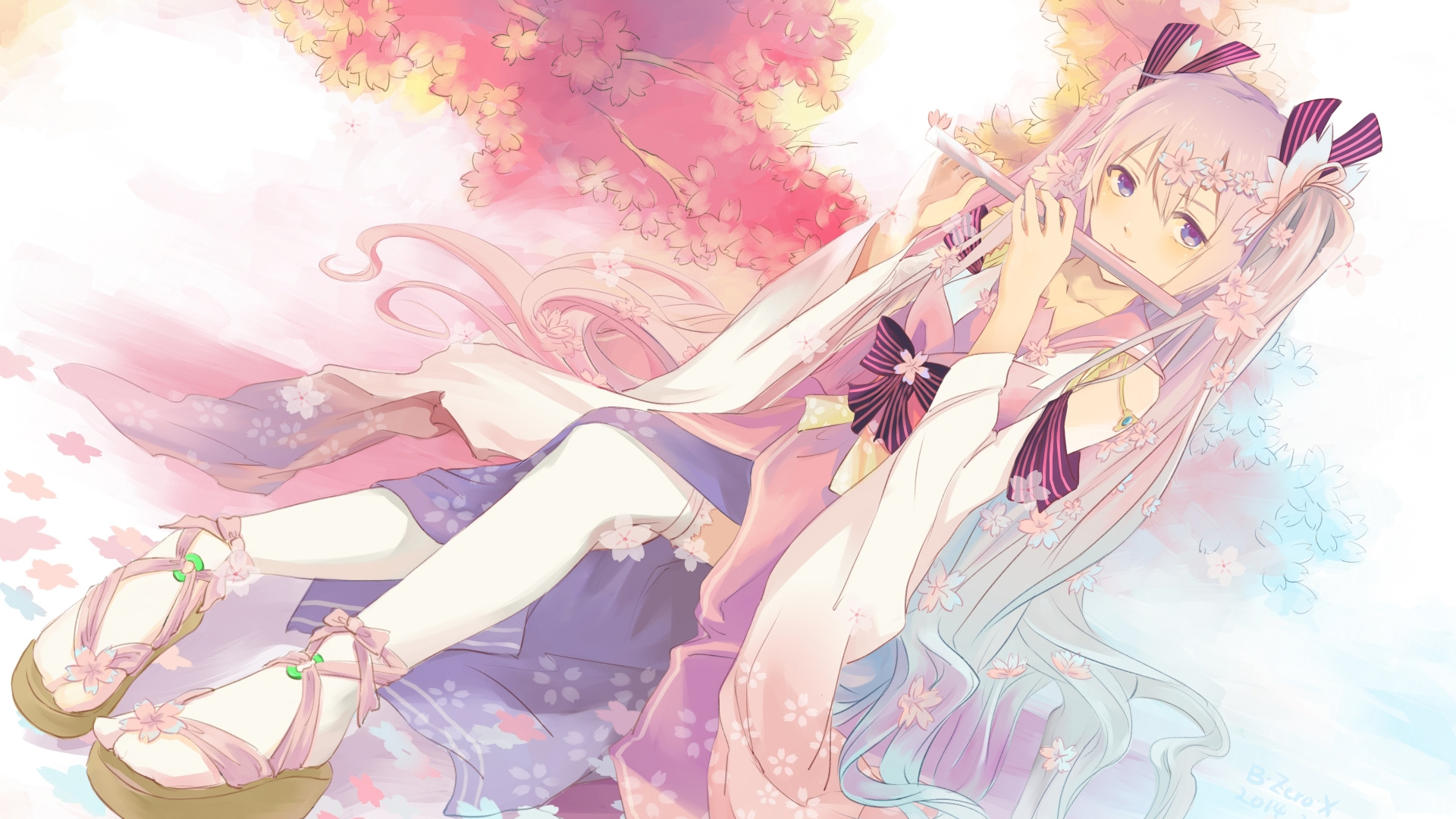 ZEROX，VOCALOID，初音未来，女孩，笛子，树的图片，动漫主题高清壁纸