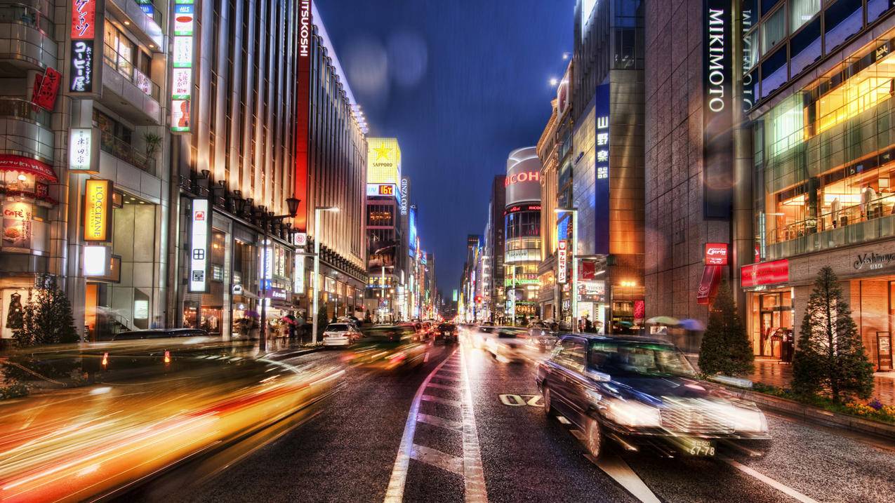 商业街灯光夜景5k高清壁纸
