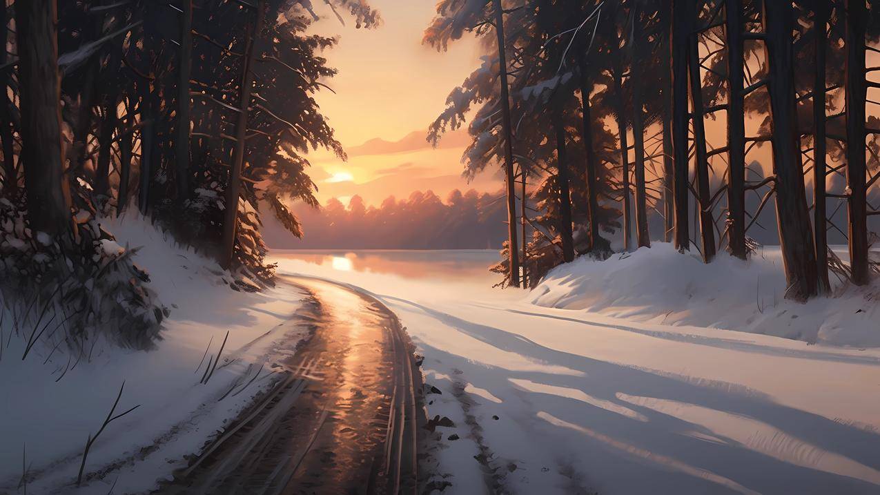雪后夕阳风景4k高清壁纸3840x2160