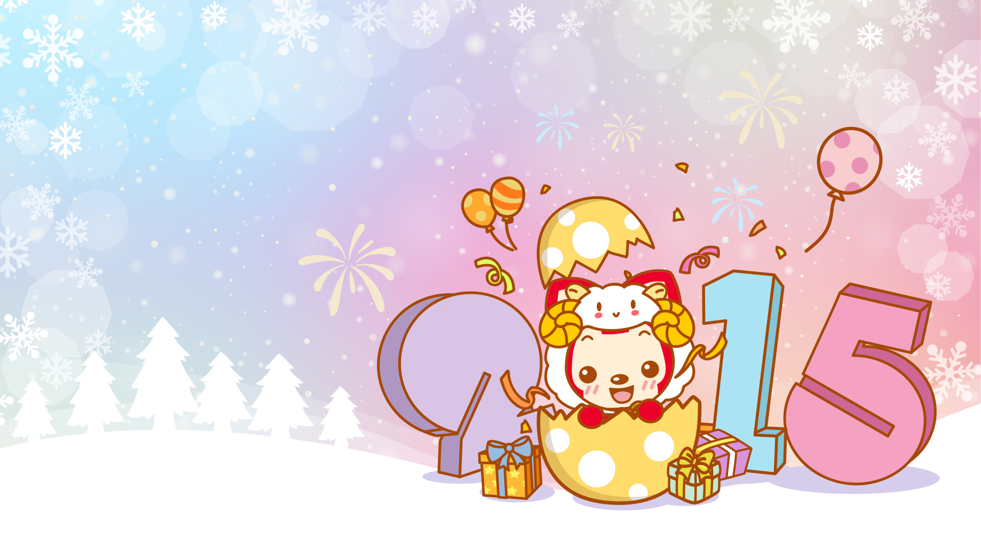 阿狸新年,2015元旦,气球,雪,开心,烟花,礼物,2015年元旦桌面高清壁纸