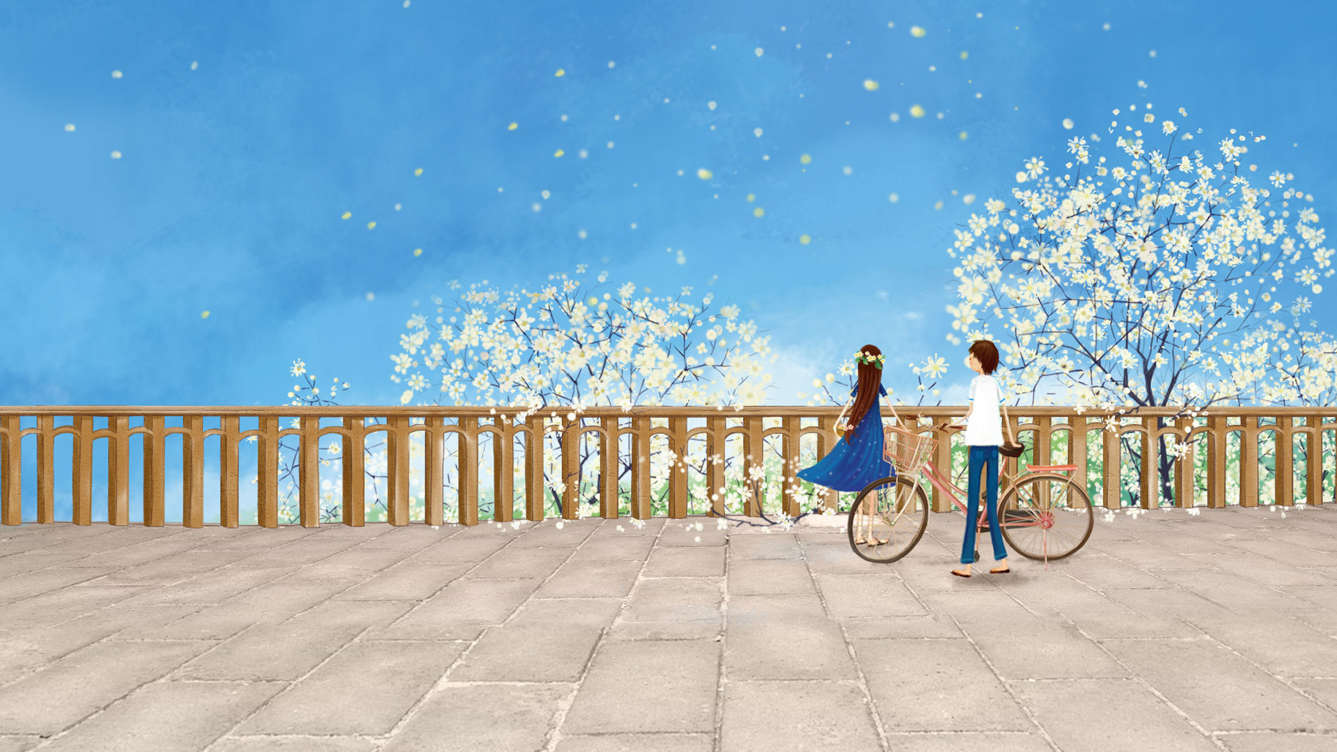 花海桌面高清壁纸 恋爱的感觉 两个人唯美美丽风景
