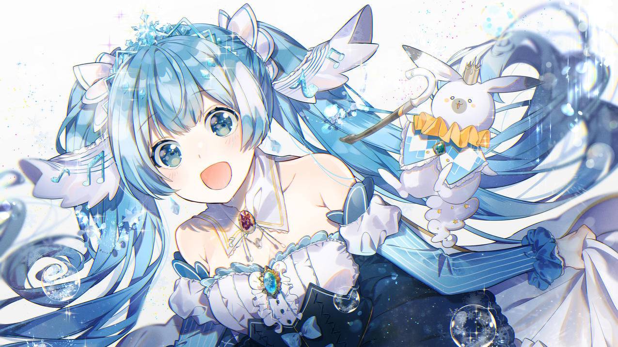 初音蓝眼睛蓝发蝴蝶结连衣裙 4K精选动漫高清壁纸
