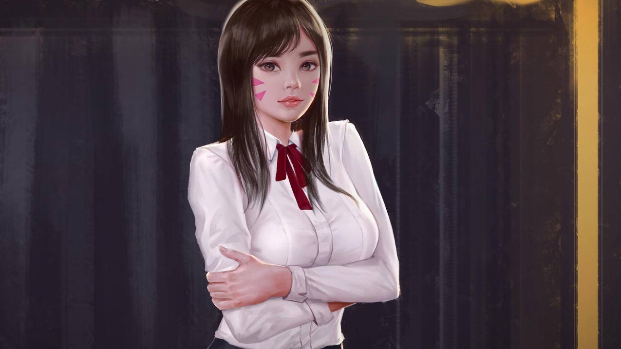 守望先锋游戏人物 DVa 白色衬衫 4k精选高清壁纸3840x2160