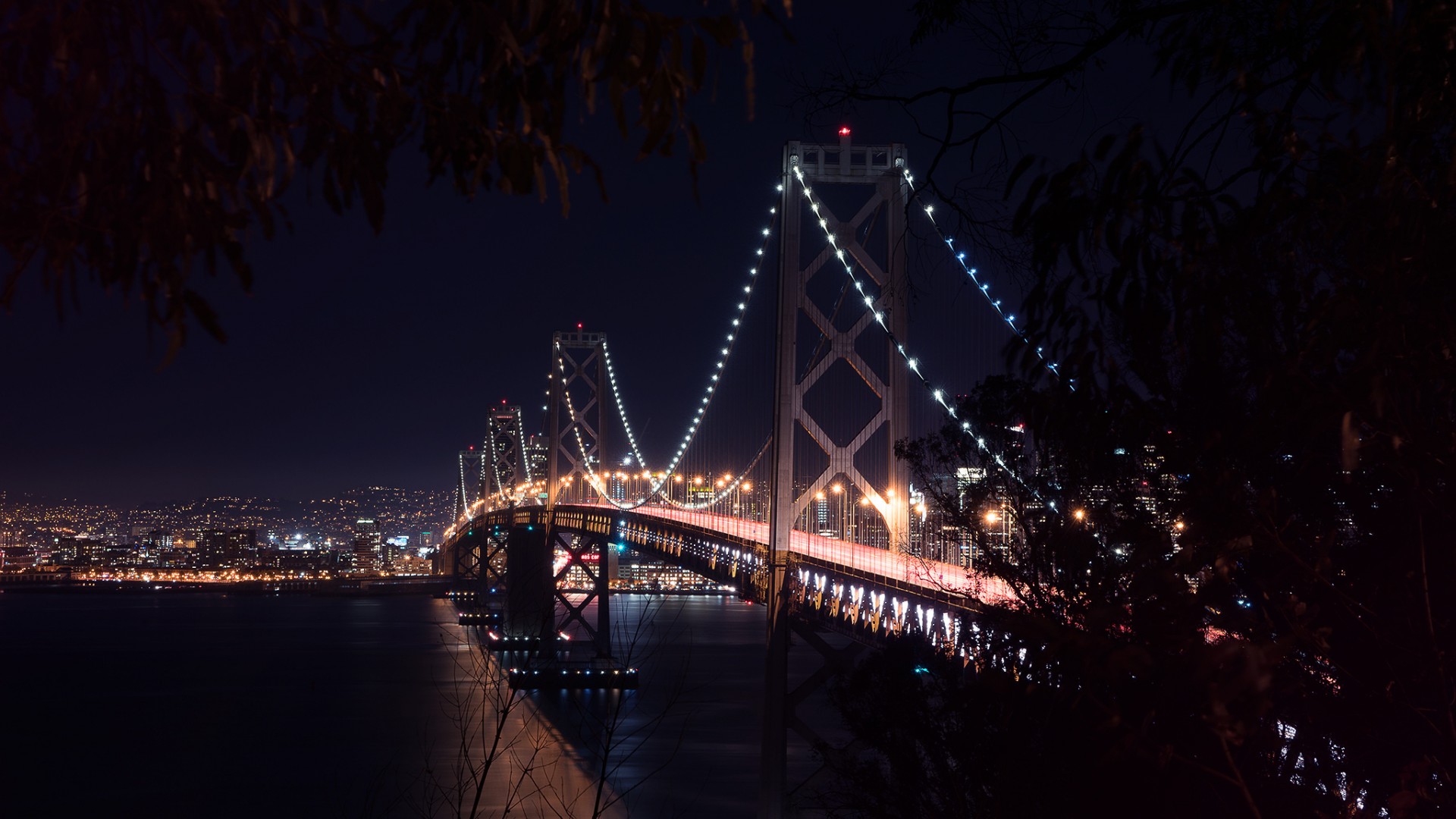 旧金山海湾大桥夜间风景桌面高清壁纸