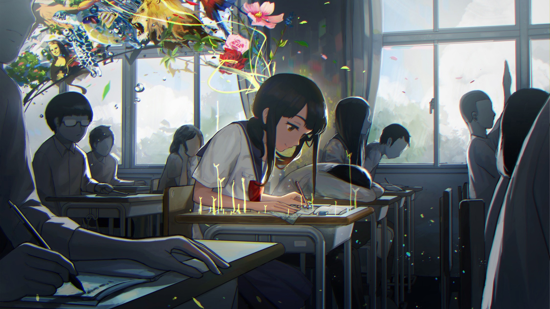 课堂上非常愉快地画画动漫高清壁纸