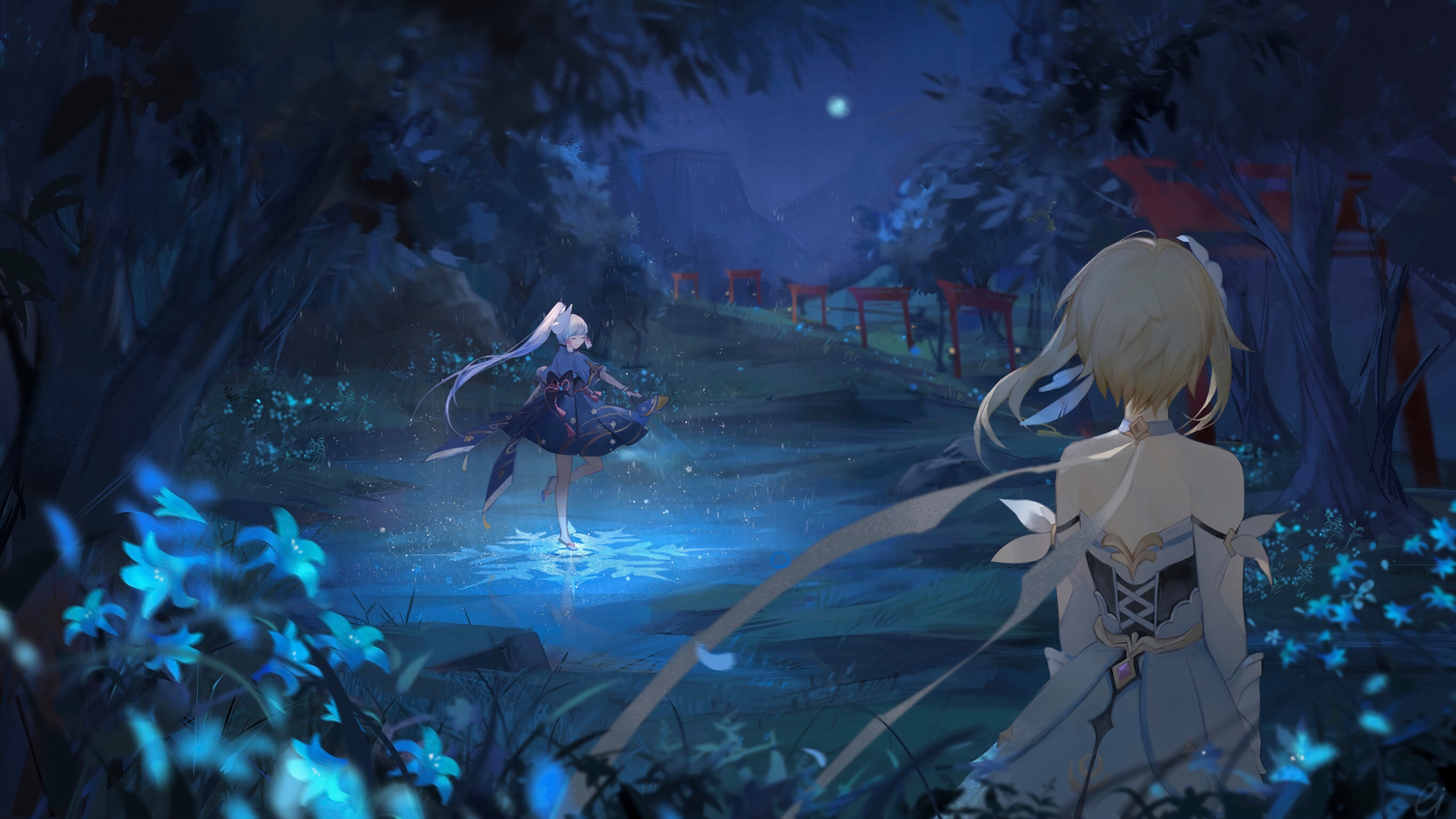原神神里绫华 跳舞 夜晚唯美高清壁纸