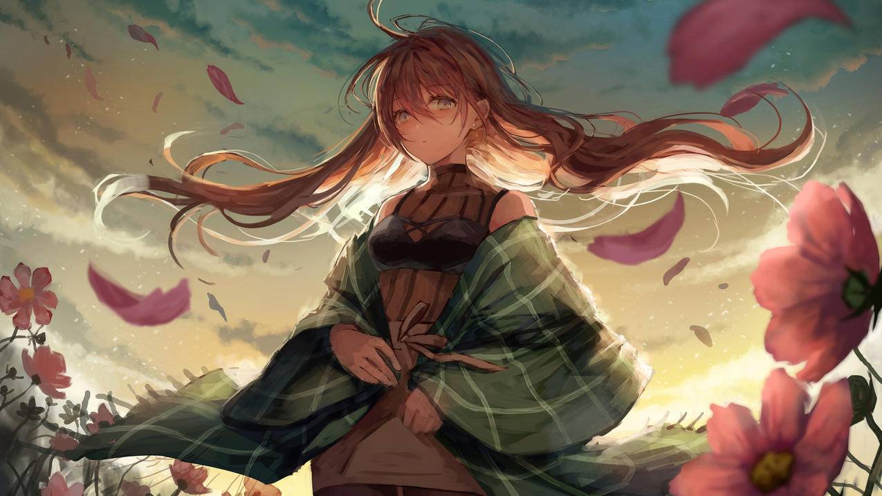 二次元动漫女生 花 天空 4K精选动漫高清壁纸